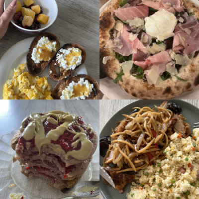 exemples de repas que l'on peut manger en diet flexible tout en perdant du poids : -brunch avec oeufs, pain, cottage cheese, miel et salade de fruits -pizza burrata truffe -pancakes framboises pistaches -repas asiatiques : canard laqué et riz cantonnais
